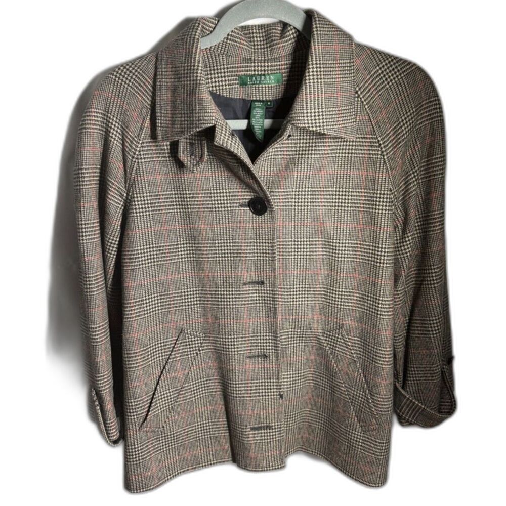 Lauren Ralph Lauren Wool Glen Plaid Jacket Women’s 8 3/4 Sleeve Heritage Preppy